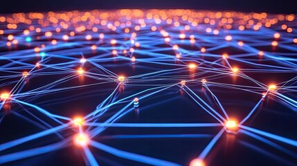 Obraz premium Abstract representation of a network of glowing lines and nodes, symbolizing connection, technology, and digital communication.