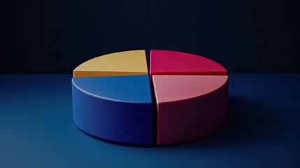 Obraz premium Colorful pie chart model showcasing data segmentation on a dark blue background, ideal for business and educational presentations.