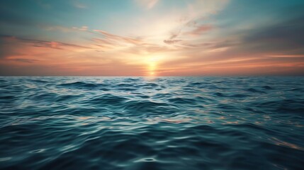 Obraz premium Calm sea with sunset sky ocean marine surface and cloud background seascape Horizon over the water : Generative AI
