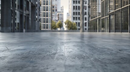 Fototapeta premium empty concrete floor in front of modern buildings in the downtown street : Generative AI