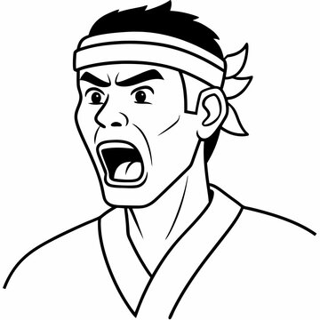 recommend clip art: Man with karate headband line art vector illustration