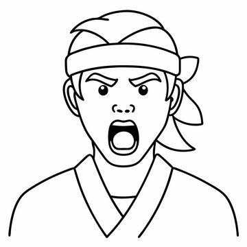 recommend clip art: Man with karate headband line art vector illustration