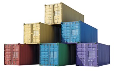 Stack of colorful cargo containers in an industrial storage area,