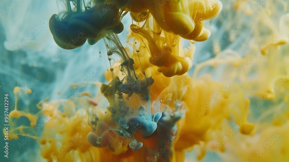 Leinwandbilder abstract color mix color drops in water drop of ink color mix paint falling on water colorful ink in