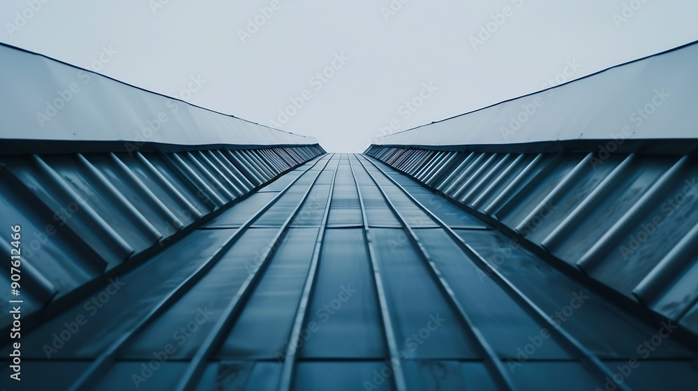 Poster Pitched roof of a bridge Abstract architecture Minimalism Hitech architectural detail Modern industrial building Material background Triangular structure Geometric pattern of parallel  : Generative AI