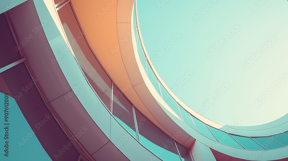 Poster Partially isolated colorized photo of roof structure Abstract modern architecture Fragment of hitech building Round dome shape Commercial estate Minimal background Geometric pattern of : Generative AI