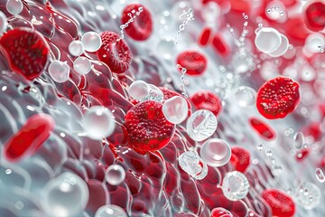 Realistic illustration showing red and white platelets in the veins