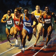 Naklejka premium A group of sprinters racing in a 100 meter