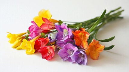 Vibrant Bunch of Colorful Freesia Flowers Blooming in Garden