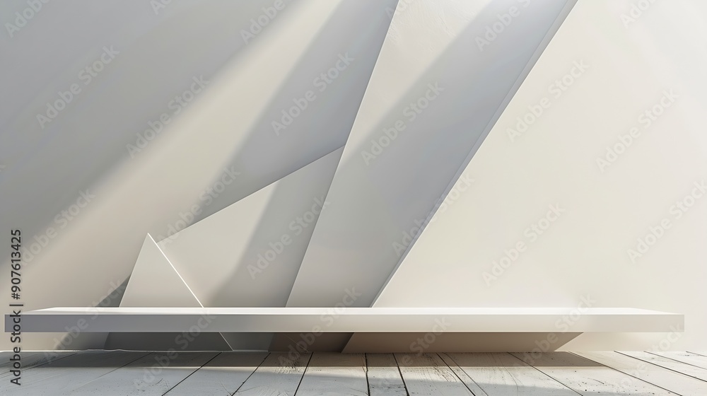 Poster white abstract geometric background as stage with crossed lines corners and polygon shapes as wall w
