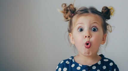 Amazed beautiful caucasian kid girl wearing polka dot shirt bitting lip and looking tricky to empty space : Generative AI