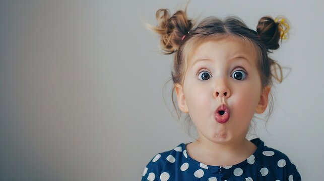 Amazed beautiful caucasian kid girl wearing polka dot shirt bitting lip and looking tricky to empty space : Generative AI