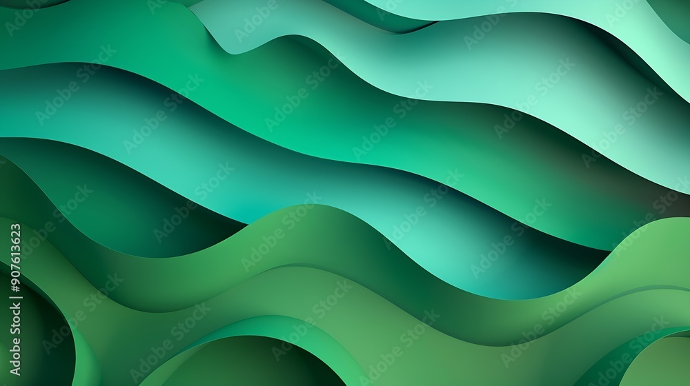 Aufkleber colored paper curved green 3d abstract background : generative ai
