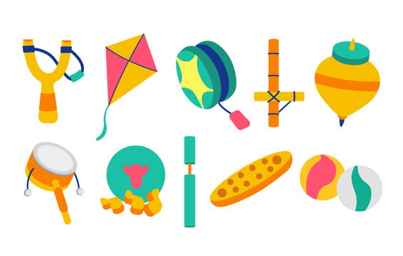 Traditional indonesian toys flat icon vector illustration, classic indonesian traditional children games and cultural activities