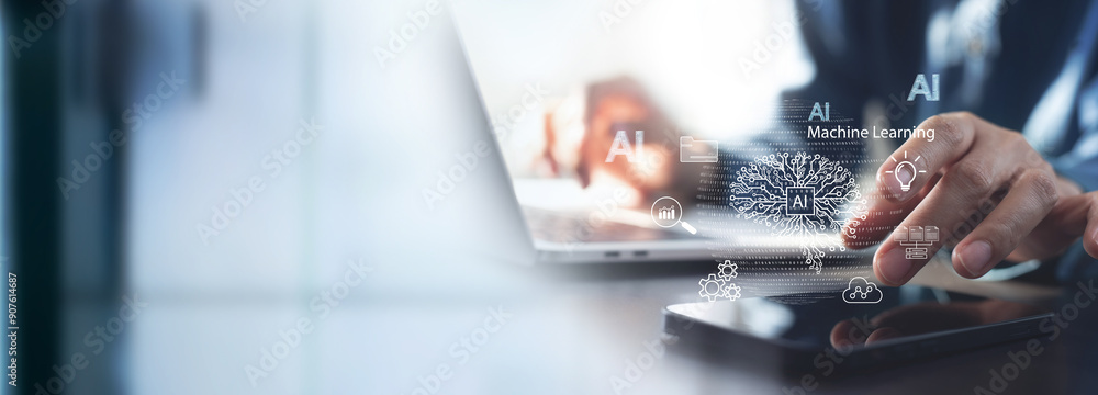 Poster ai technology. algorithm, machine learning, artificial intelligence and futuristic technology. innov