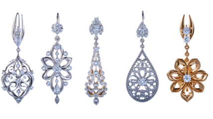 A set of earrings in different styles, in silver and gold