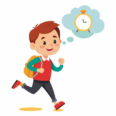 School boy with a backpack is late and runs vector illustration