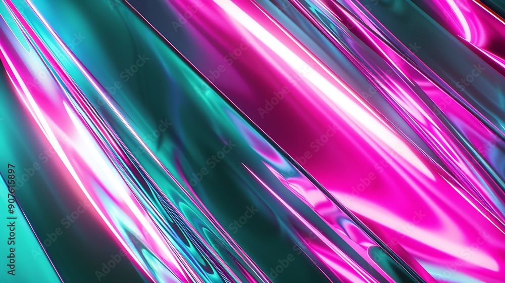 Poster Pink and teal dynamic sheets with neon led illumination Retro futurism abstract background : Generative AI