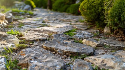 Fototapeta premium rock floor with walkpath at the garden : Generative AI