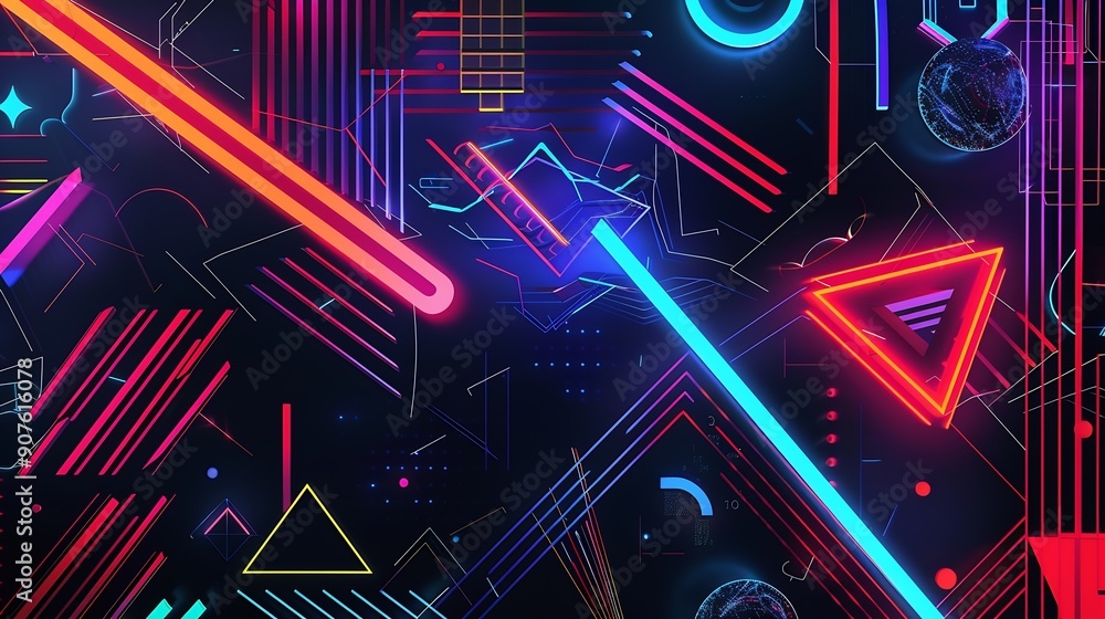 Poster abstract background dark neon colors and geometric pattern : generative ai