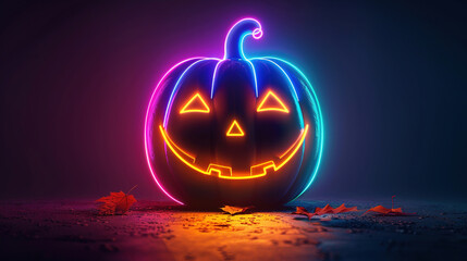neon pumpkin for Halloween background