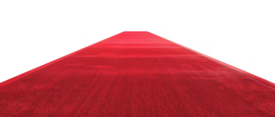 red carpet, highlighting its plush texture and rich color. The perspective emphasizes the luxurious and elegant nature of the carpet cut out transparent isolated on white background PNG