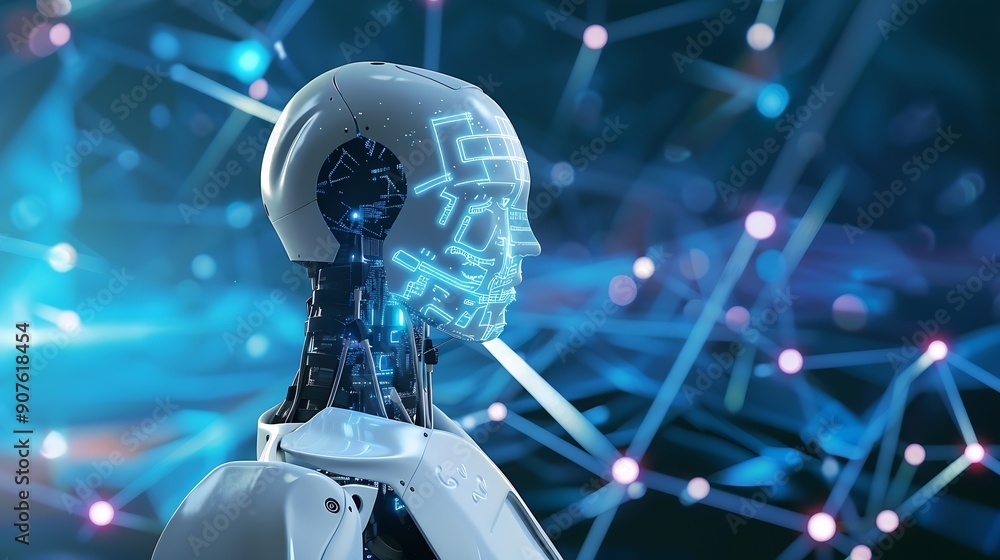 Poster Human interact with AI artificial intelligence virtual assistant chatbot in concept of AI artificial intelligence prompt engineering LLM AI deep learning to use generative AI for work  : Generative AI