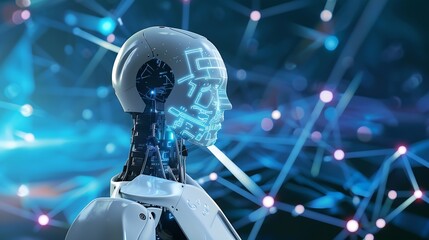 Obraz premium Human interact with AI artificial intelligence virtual assistant chatbot in concept of AI artificial intelligence prompt engineering LLM AI deep learning to use generative AI for work : Generative AI