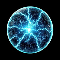 Blue electric sphere with dynamic sparks creating a futuristic and vibrant effect.