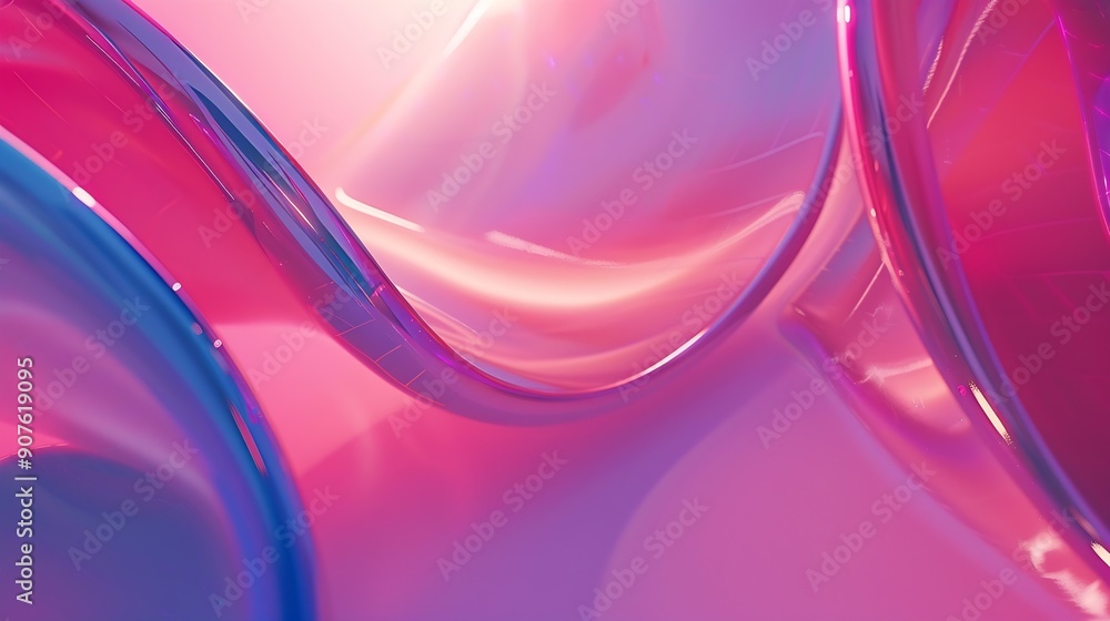 Aufkleber Neon abstract curvy shape against the colorful pink background Iridescent futuristic template : Generative AI
