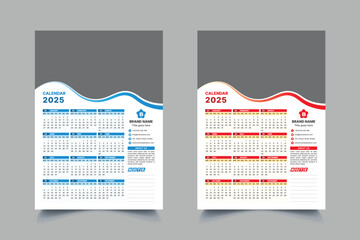 2025 Modern One Page wall calendar template design