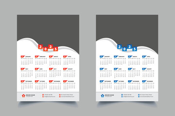 One Page Print Ready Modern wall calendar template design for 2025