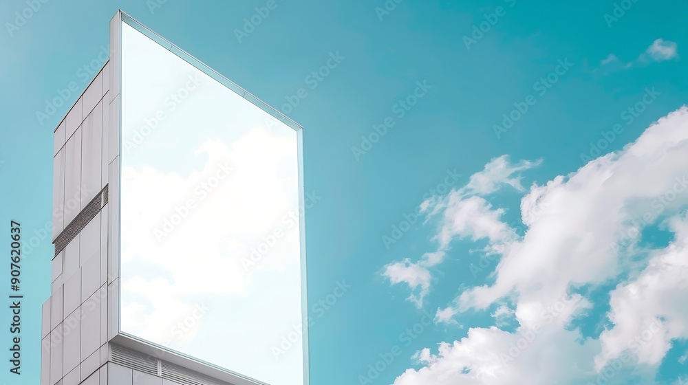 Aufkleber Mock up white vertical large LED display billboard on tower building with blue sky background clipping path for mockup : Generative AI