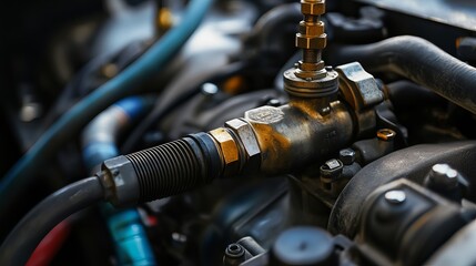 Diesel fuel injection nozzle of an industrial truck engine Content related to a repair factory station for service and maintenance