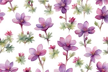 Watercolor purple mountain saxifrage flowers white background, Ai Generated