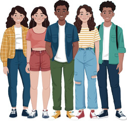 Multiethnic young people in casual clothes vector image