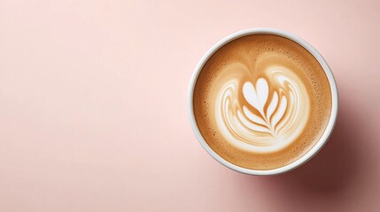 Top View Latte Art with Pink Background Space