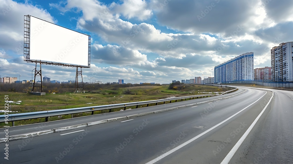 Poster Empty billboard on the side of a highway The billboard is located in a city and it is facing the highway The billboard is large and rectangular Background of the billboard is white cli : Generative AI