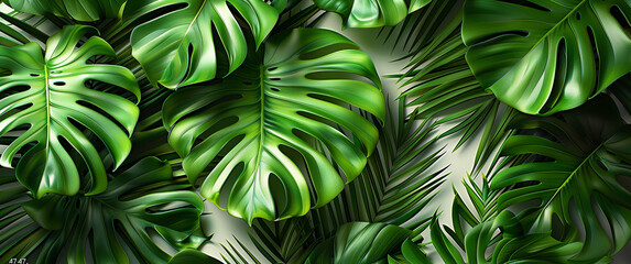 A vivid and detailed arrangement of tropical plants and leaves, isolated on a transparent background.