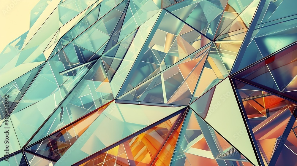 Aufkleber Abstract geometric background with triangles and buildings cells : Generative AI