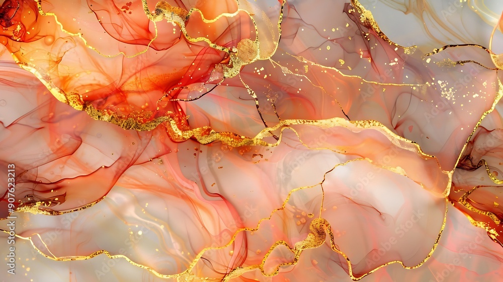 Aufkleber natural luxury abstract fluid art painting in alcohol ink technique tender and dreamy wallpaper mixt