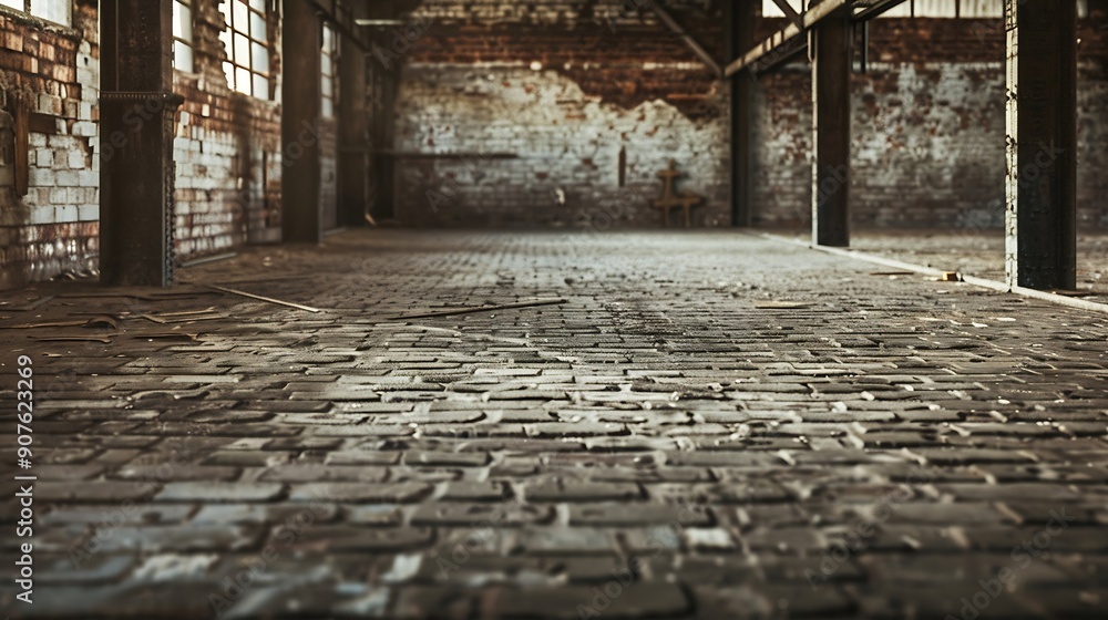 Poster empty brick floor and building frame : generative ai