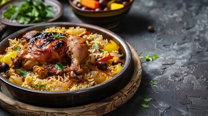 Qatari Chicken Majboos  national dish of Bahrain and Qatar Arabic cuisine : Generative AI