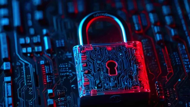 A glowing padlock sits on a circuit board, representing digital security.