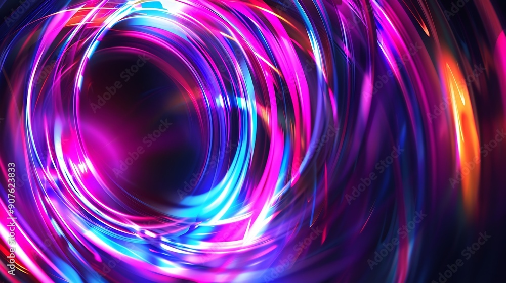 Aufkleber Colorful swirl elements with neon led illumination Cyberpunk futuristic background : Generative AI
