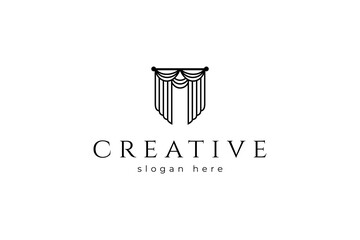 Curtain logo design with line art vector template style