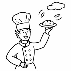 A chef tossing pizza dough in the air art vector illustration
