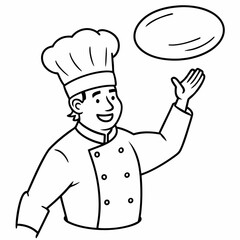 Naklejka premium A chef tossing pizza dough in the air art vector illustration