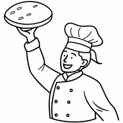 A chef tossing pizza dough in the air art vector illustration
