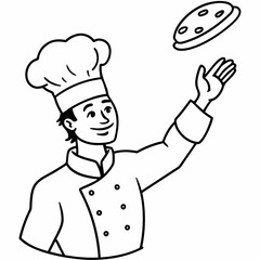 A chef tossing pizza dough in the air art vector illustration